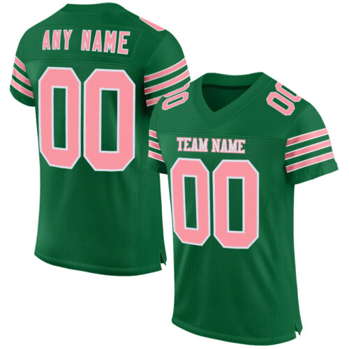 KellyGreen0701 Custom Kelly Green Medium Pink-White Mesh Authentic Football Jersey