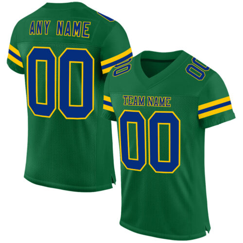 KellyGreen0702 Custom Kelly Green Royal-Yellow Mesh Authentic Football Jersey
