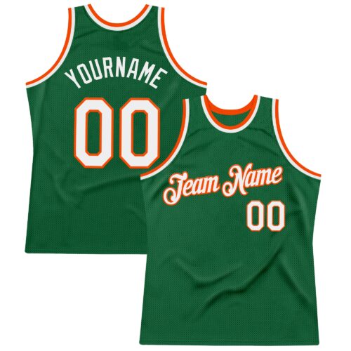 KellyGreen0737 Custom Kelly Green White-Orange Authentic Throwback Basketball Jersey