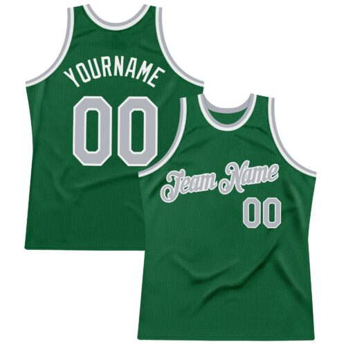 KellyGreen0738 Custom Kelly Green Gray-White Authentic Throwback Basketball Jersey