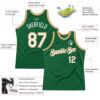 Custom Kelly Green White-Old Gold Authentic Throwback Basketball Jersey