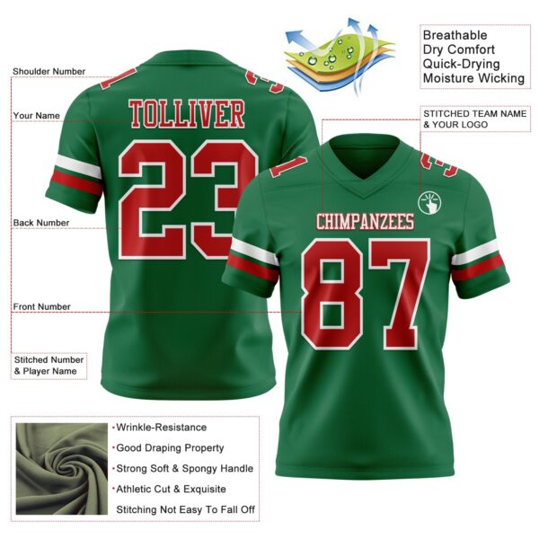 Custom Kelly Green Red-White Authentic Football Jersey