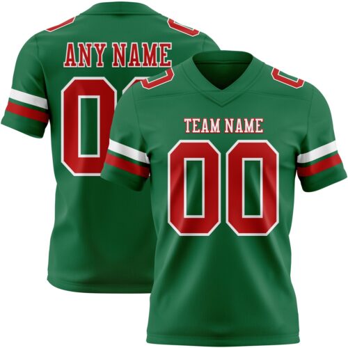 KellyGreen0749 Custom Kelly Green Red-White Authentic Football Jersey