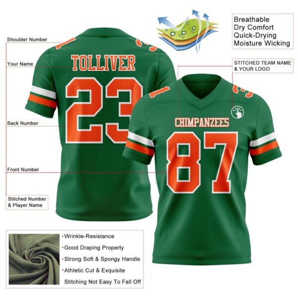 Custom Kelly Green Orange-White Authentic Football Jersey