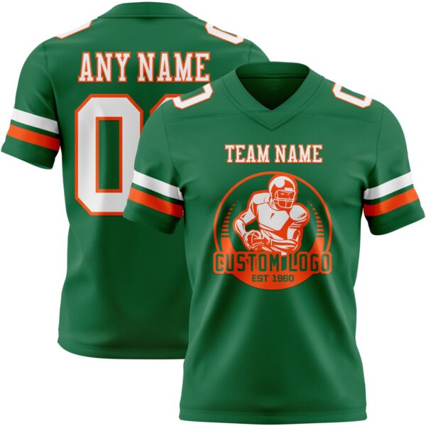 Custom Kelly Green White-Orange Authentic Football Jersey