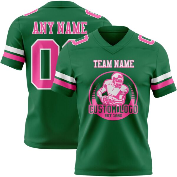 Custom Kelly Green Pink-White Authentic Football Jersey