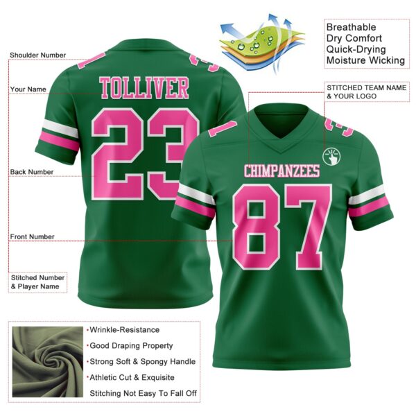 Custom Kelly Green Pink-White Authentic Football Jersey