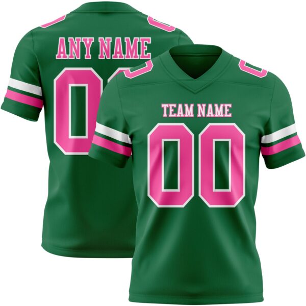 Custom Kelly Green Pink-White Authentic Football Jersey
