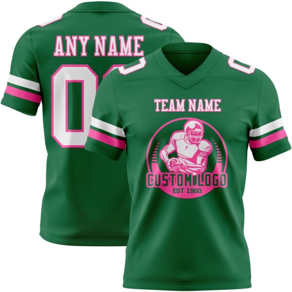 Custom Kelly Green White-Pink Authentic Football Jersey