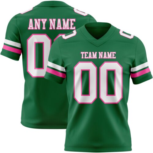 KellyGreen0755 Custom Kelly Green White-Pink Authentic Football Jersey