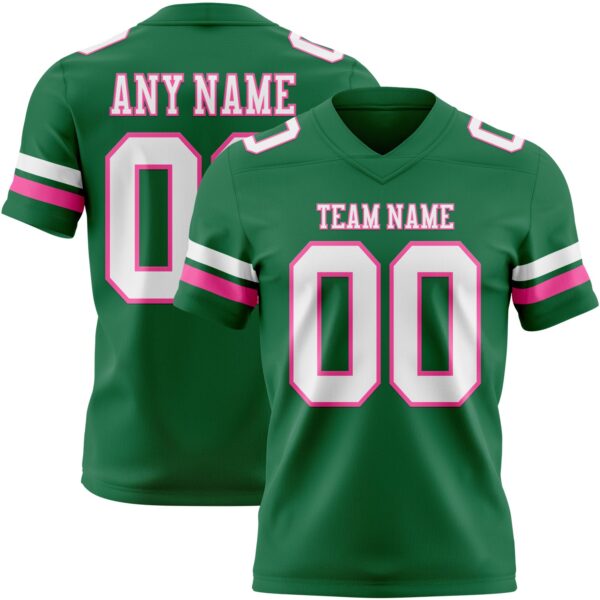 Custom Kelly Green White-Pink Authentic Football Jersey