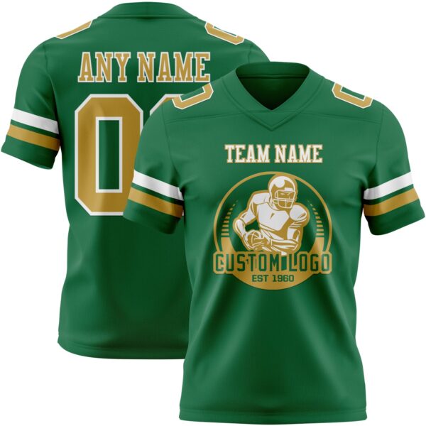 Custom Kelly Green Old Gold-White Authentic Football Jersey