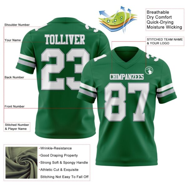 Custom Kelly Green White-Gray Authentic Football Jersey