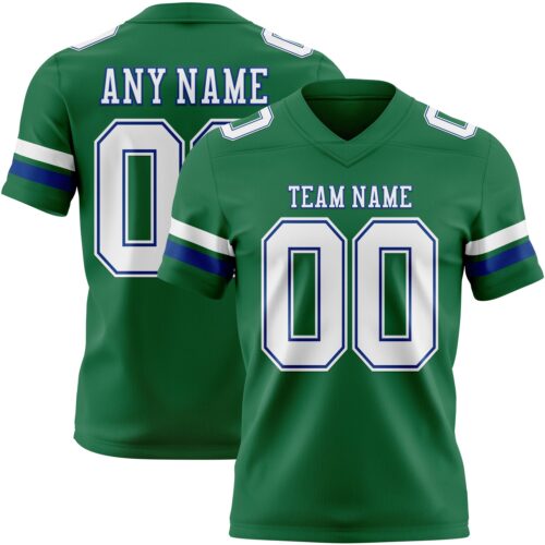 KellyGreen0762 Custom Kelly Green White-Royal Authentic Football Jersey