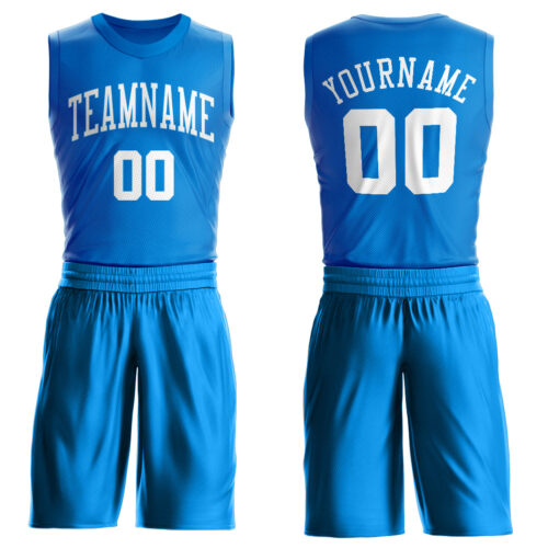 LightBlue0010 Custom Blue White Round Neck Suit Basketball Jersey