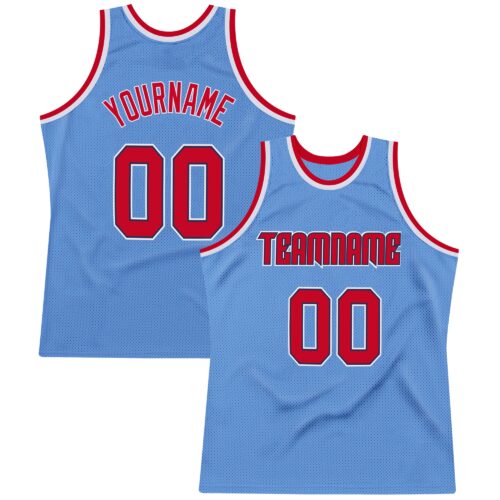 LightBlue0070 Custom Light Blue Red-Navy Authentic Throwback Basketball Jersey