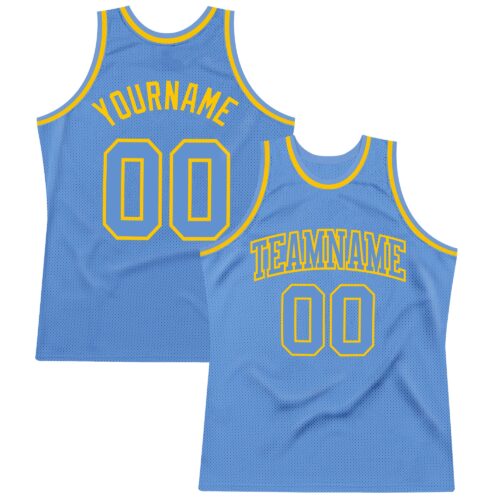 LightBlue0227 Custom Light Blue Light Blue-Gold Authentic Throwback Basketball Jersey