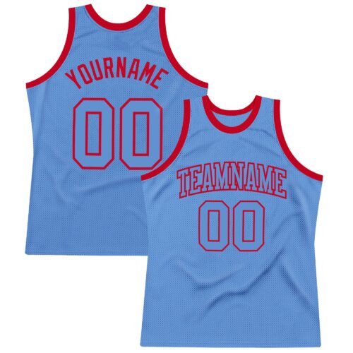 LightBlue0229 Custom Light Blue Light Blue-Red Authentic Throwback Basketball Jersey