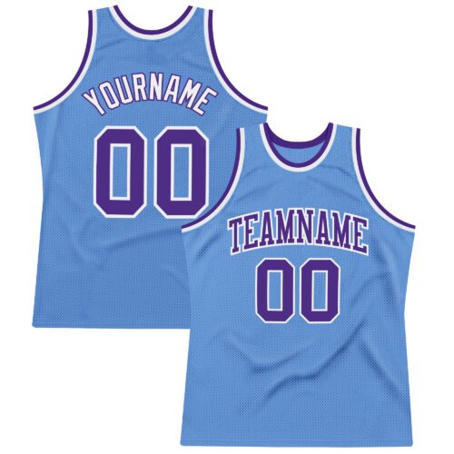 LightBlue0235 Custom Light Blue Purple-White Authentic Throwback Basketball Jersey