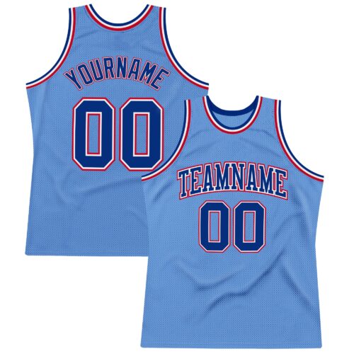 LightBlue0237 Custom Light Blue Royal-Red Authentic Throwback Basketball Jersey