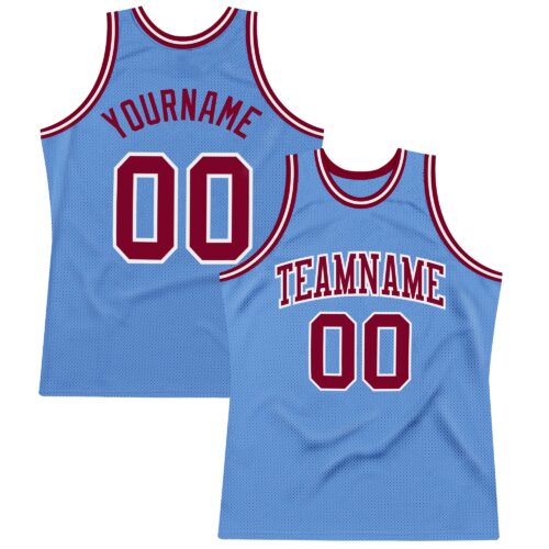 LightBlue0241 Custom Light Blue Maroon-White Authentic Throwback Basketball Jersey
