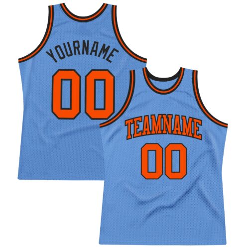 LightBlue0305 Custom Light Blue Orange-Black Authentic Throwback Basketball Jersey