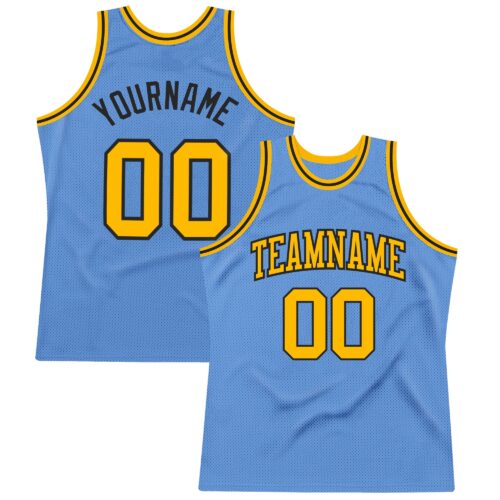 LightBlue0306 Custom Light Blue Gold-Black Authentic Throwback Basketball Jersey