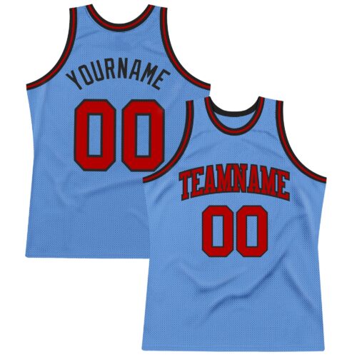LightBlue0308 Custom Light Blue Red-Black Authentic Throwback Basketball Jersey