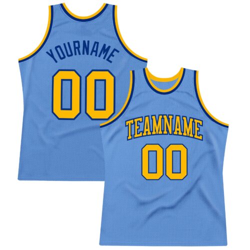 LightBlue0309 Custom Light Blue Gold-Royal Authentic Throwback Basketball Jersey
