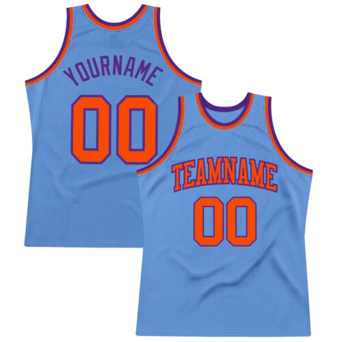 LightBlue0311 Custom Light Blue Orange-Purple Authentic Throwback Basketball Jersey