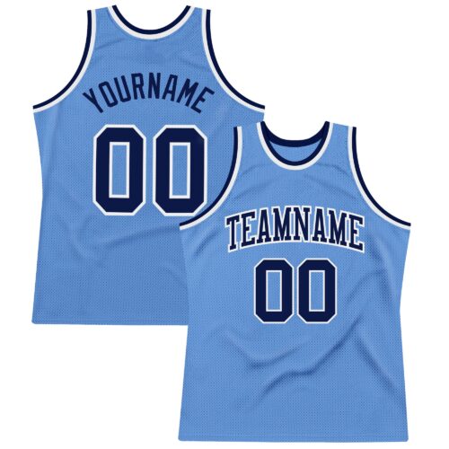 LightBlue0312 Custom Light Blue Navy-White Authentic Throwback Basketball Jersey