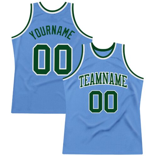 LightBlue0313 Custom Light Blue Green-White Authentic Throwback Basketball Jersey