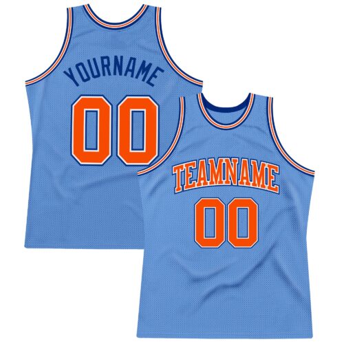 LightBlue0316 Custom Light Blue Orange-Royal Authentic Throwback Basketball Jersey