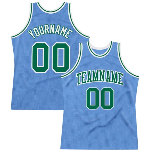 LightBlue0384 Custom Light Blue Kelly Green-White Authentic Throwback Basketball Jersey