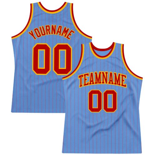LightBlue0394_5ff31e31-6114-4ef9-a02a-47b021659837 Custom Light Blue Red Pinstripe Red-Gold Authentic Basketball Jersey