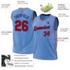 Custom Light Blue Red-Navy Authentic Throwback Basketball Jersey