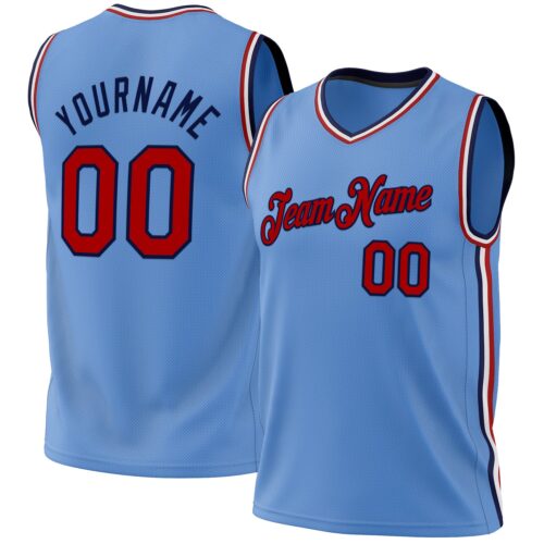 LightBlue0612 Custom Light Blue Red-Navy Authentic Throwback Basketball Jersey