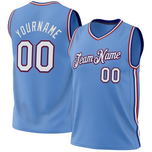 LightBlue0615 Custom Light Blue Royal-Red Authentic Throwback Basketball Jersey