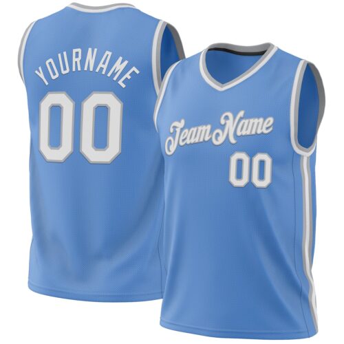 LightBlue0630 Custom Light Blue White-Gray Authentic Throwback Basketball Jersey