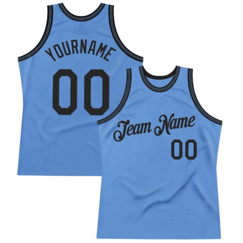 LightBlue0840 Custom Light Blue Black Authentic Throwback Basketball Jersey