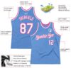 Custom Light Blue White-Pink Authentic Throwback Basketball Jersey