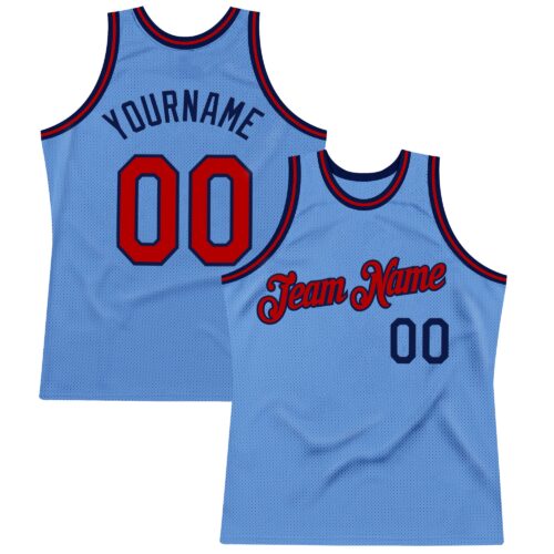 Custom Light Blue Red-Navy Authentic Throwback Basketball Jersey