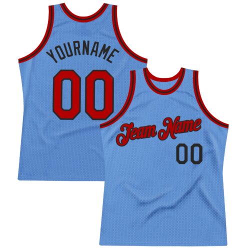 Custom Light Blue Red-Black Authentic Throwback Basketball Jersey