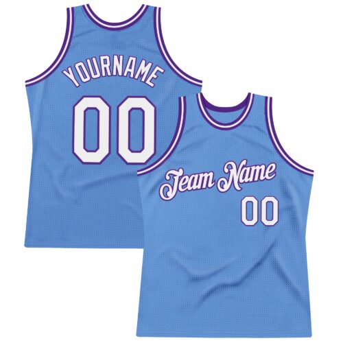 Custom Light Blue White-Purple Authentic Throwback Basketball Jersey