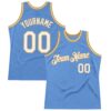 Custom Light Blue White-Old Gold Authentic Throwback Basketball Jersey