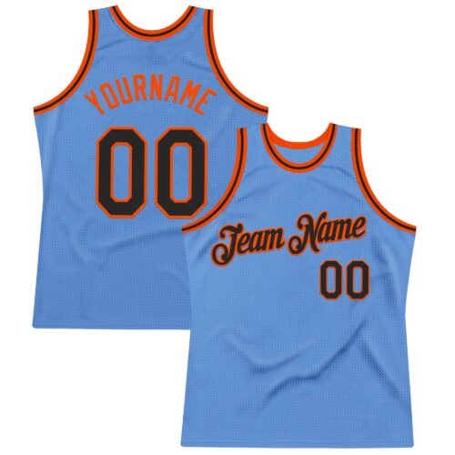 Custom Light Blue Black-Orange Authentic Throwback Basketball Jersey