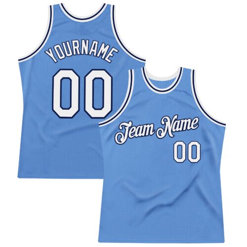Custom Light Blue White-Navy Authentic Throwback Basketball Jersey