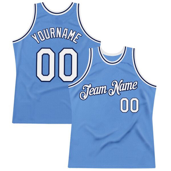 Custom Light Blue White-Navy Authentic Throwback Basketball Jersey