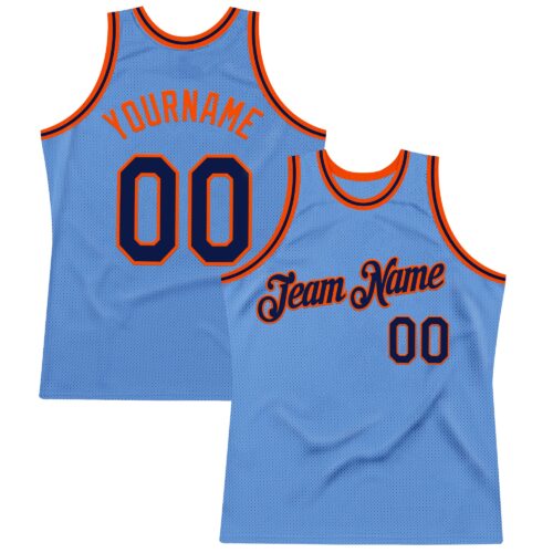 Custom Light Blue Navy-Orange Authentic Throwback Basketball Jersey