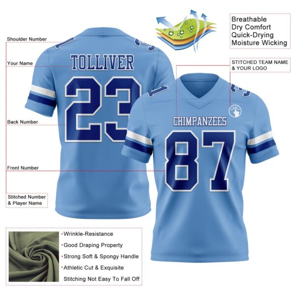 Custom Light Blue Royal-White Authentic Football Jersey